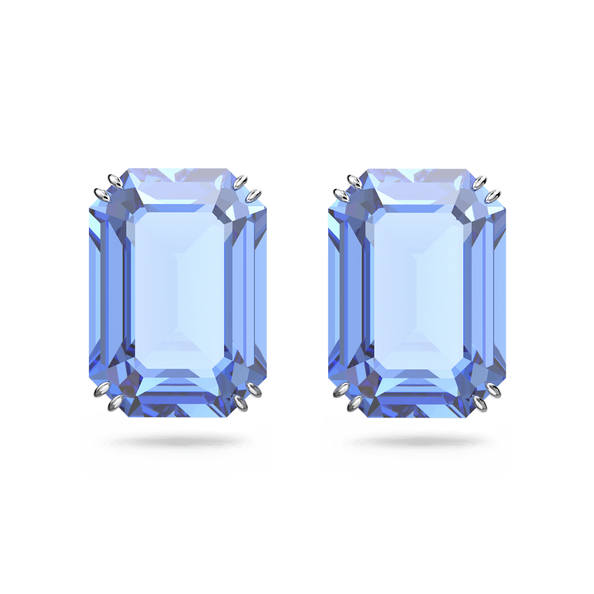 Millenia stud earrings, Octagon cut, Blue, Rhodium plated