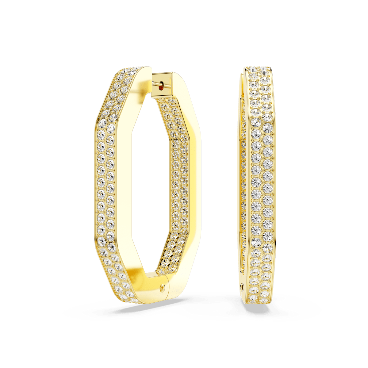 Dextera hoop earrings, Octagon shape, Large, White, Gold-tone plated