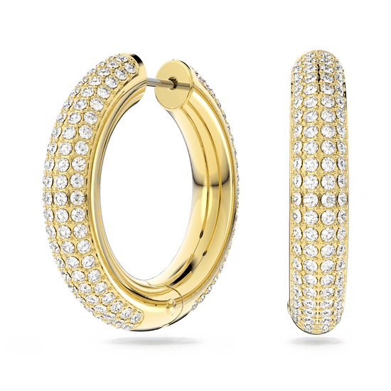 Dextera hoop earrings, Medium, White, Gold-tone plated