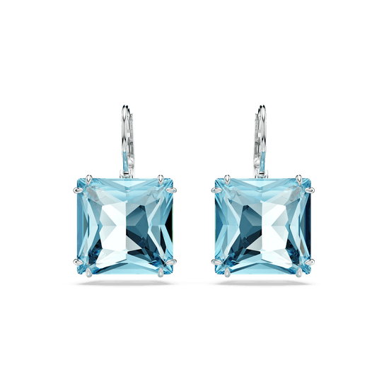 Millenia drop earrings, Square cut, Blue, Rhodium plated