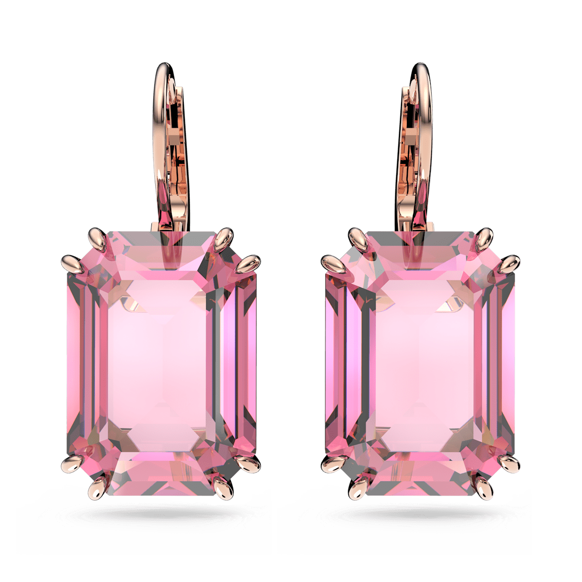 Millenia drop earrings, Octagon cut, Pink, Rose gold-tone plated