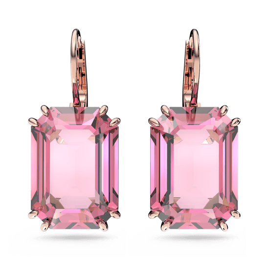 Millenia drop earrings, Octagon cut, Pink, Rose gold-tone plated