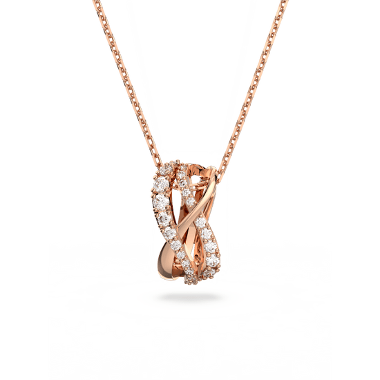 Twist necklace, White, Rose gold-tone plated