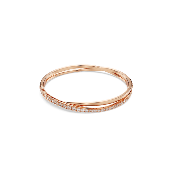 Twist bracelet, White, Rose gold-tone plated