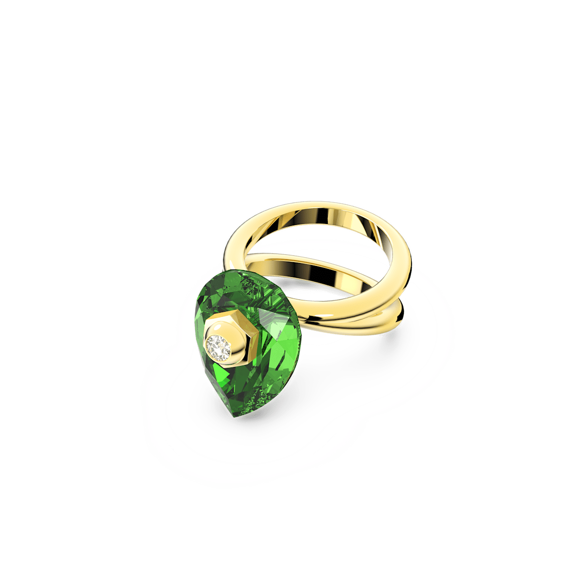 Numina ring, Pear cut, Green, Gold-tone plated