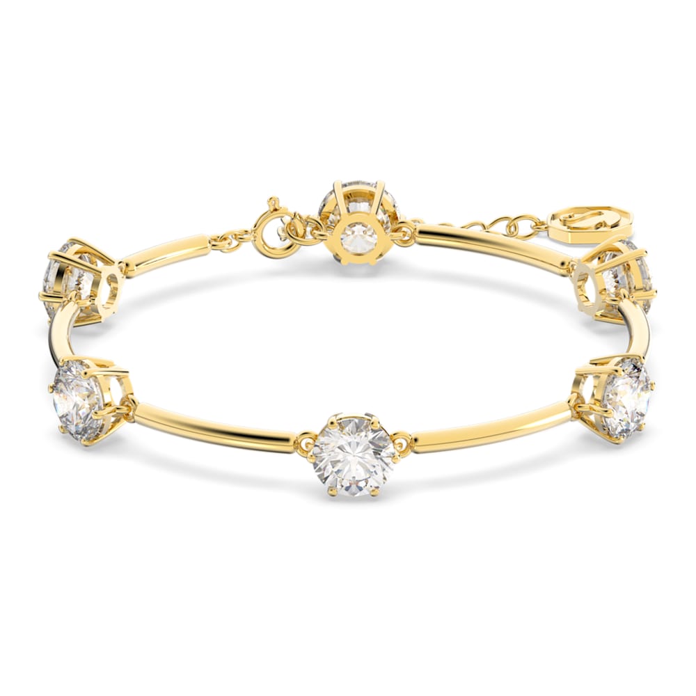 Constella bracelet, Round cut, White, Shiny gold-tone plated