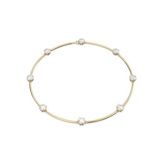 Constella choker, Round cut, White, Shiny gold-tone plated