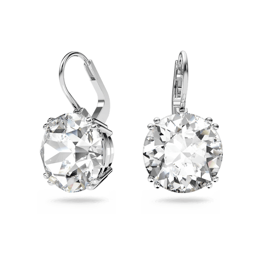 Millenia drop earrings, Round cut, White, Rhodium plated