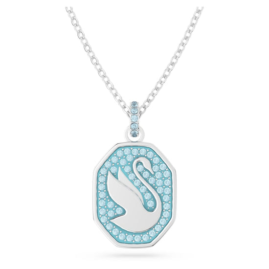 Signum pendant, Swan, Long, Blue, Rhodium plated