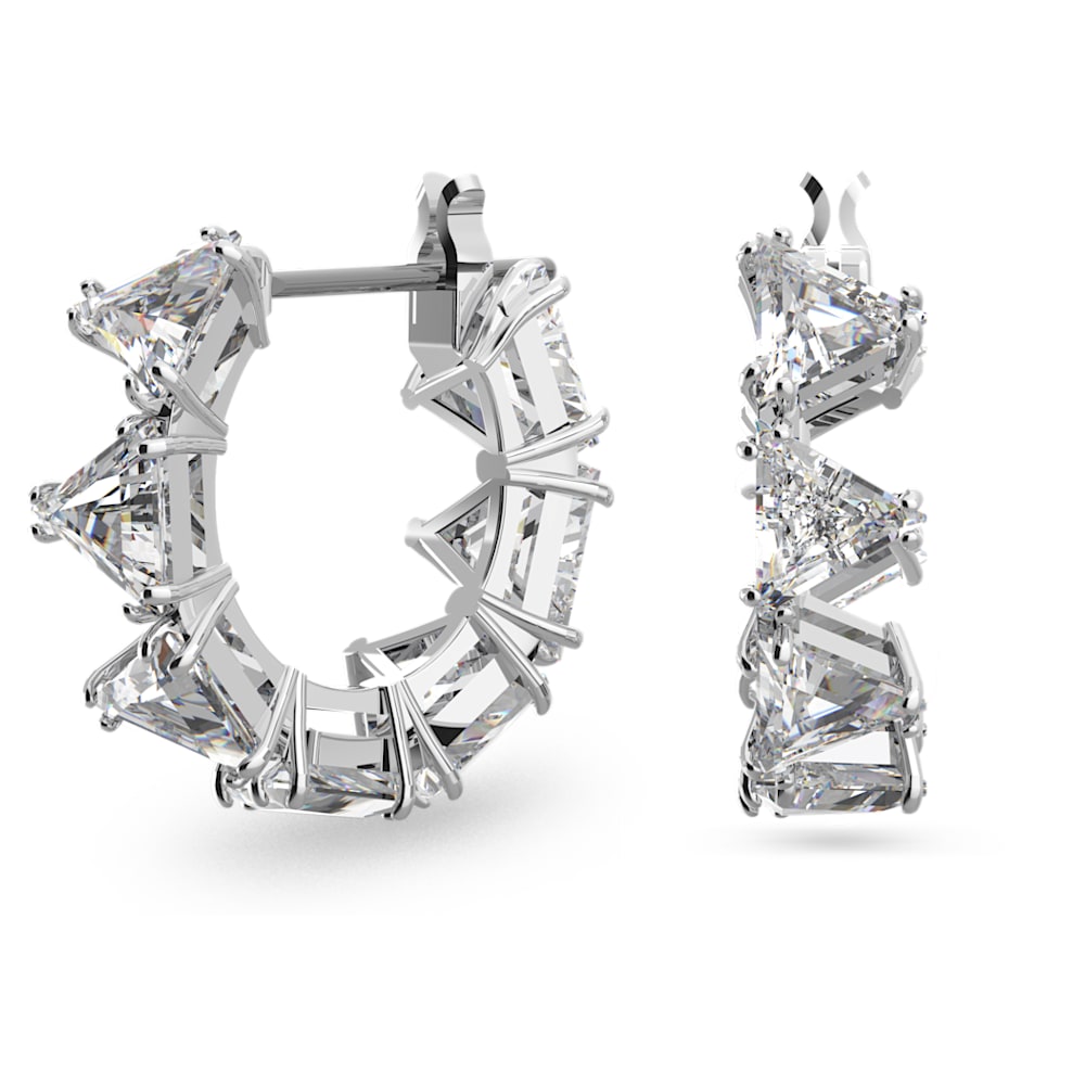 Ortyx hoop earrings, Triangle cut, Small, White, Rhodium plated