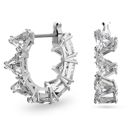 Load image into Gallery viewer, Ortyx hoop earrings, Triangle cut, Small, White, Rhodium plated
