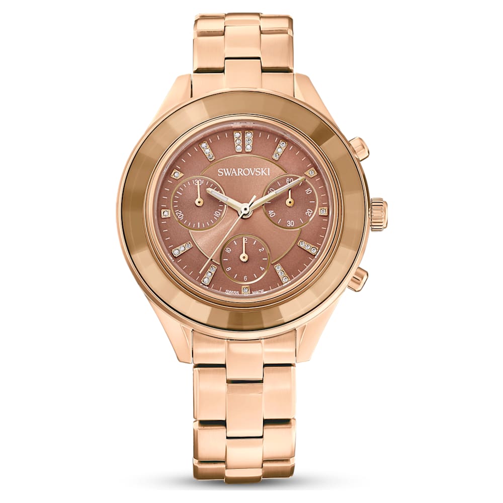 Octea Lux Sport watch, Swiss Made, Metal bracelet, Brown, Gold-tone finish