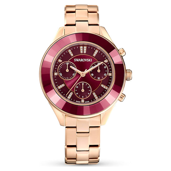Octea Lux Sport watch, Swiss Made, Metal bracelet, Red, Rose gold-tone finish
