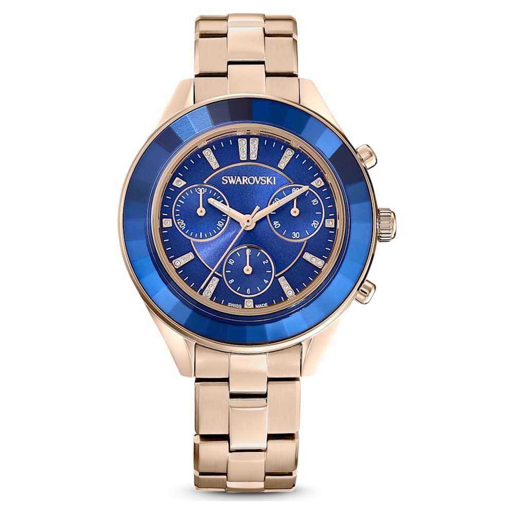 Octea Lux Sport watch, Swiss Made, Metal bracelet, Blue, Champagne gold-tone finish