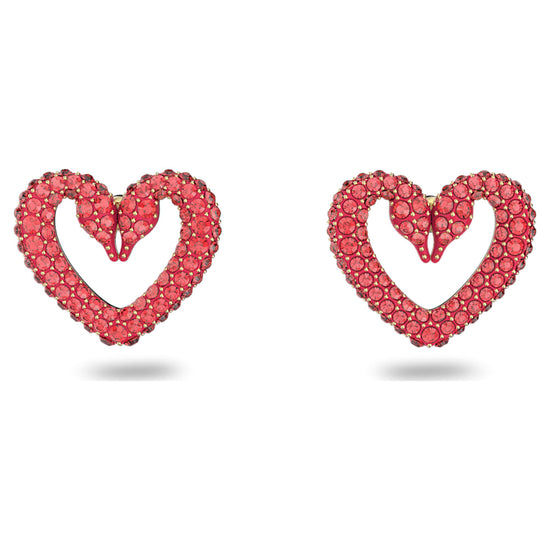 Load image into Gallery viewer, Una stud earrings, Heart, Small, Red, Gold-tone plated

