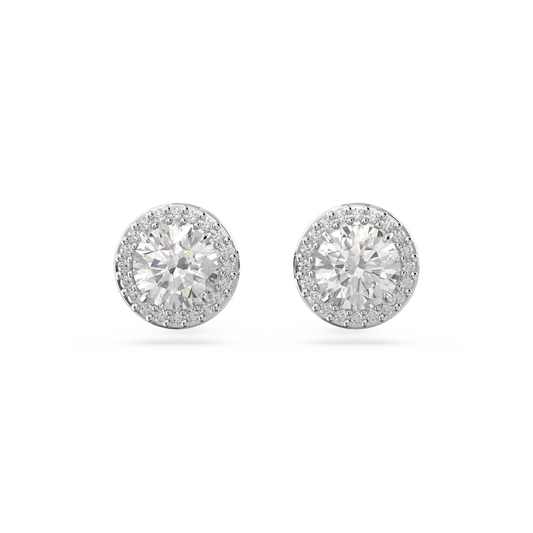 Constella stud earrings, Round cut, Pavé, White, Rhodium plated