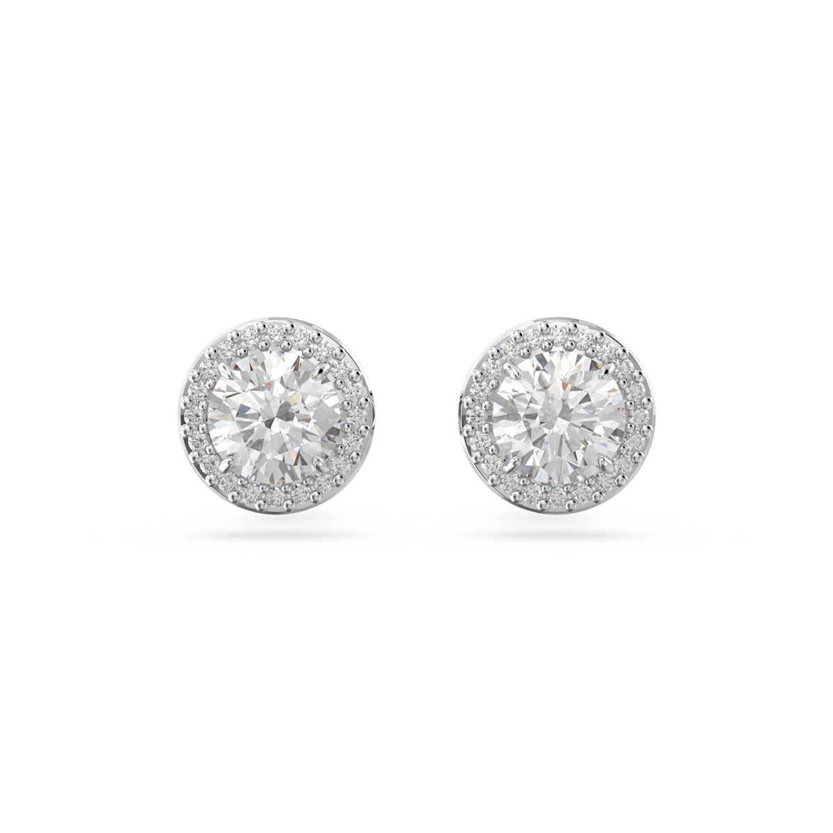 Constella stud earrings, Round cut, Pavé, White, Rhodium plated