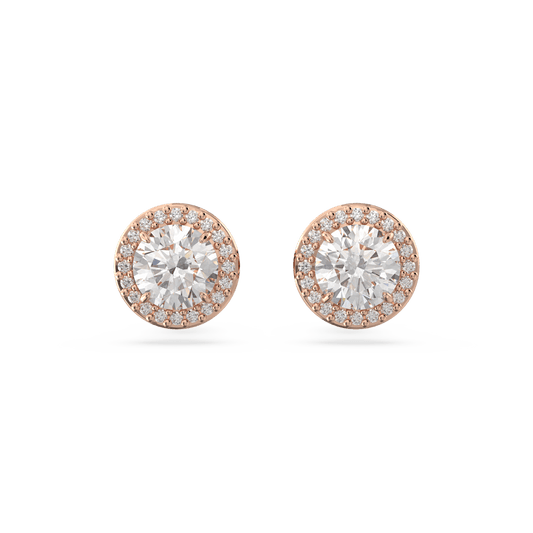 Constella stud earrings, Round cut, Pavé, White, Rose gold-tone plated