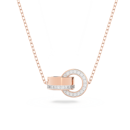 Hollow pendant, Interlocking loop, White, Rose gold-tone plated