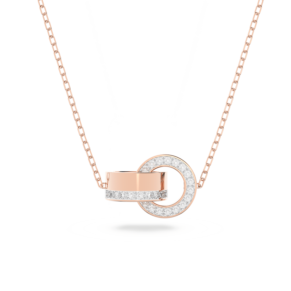 Hollow pendant, Interlocking loop, White, Rose gold-tone plated