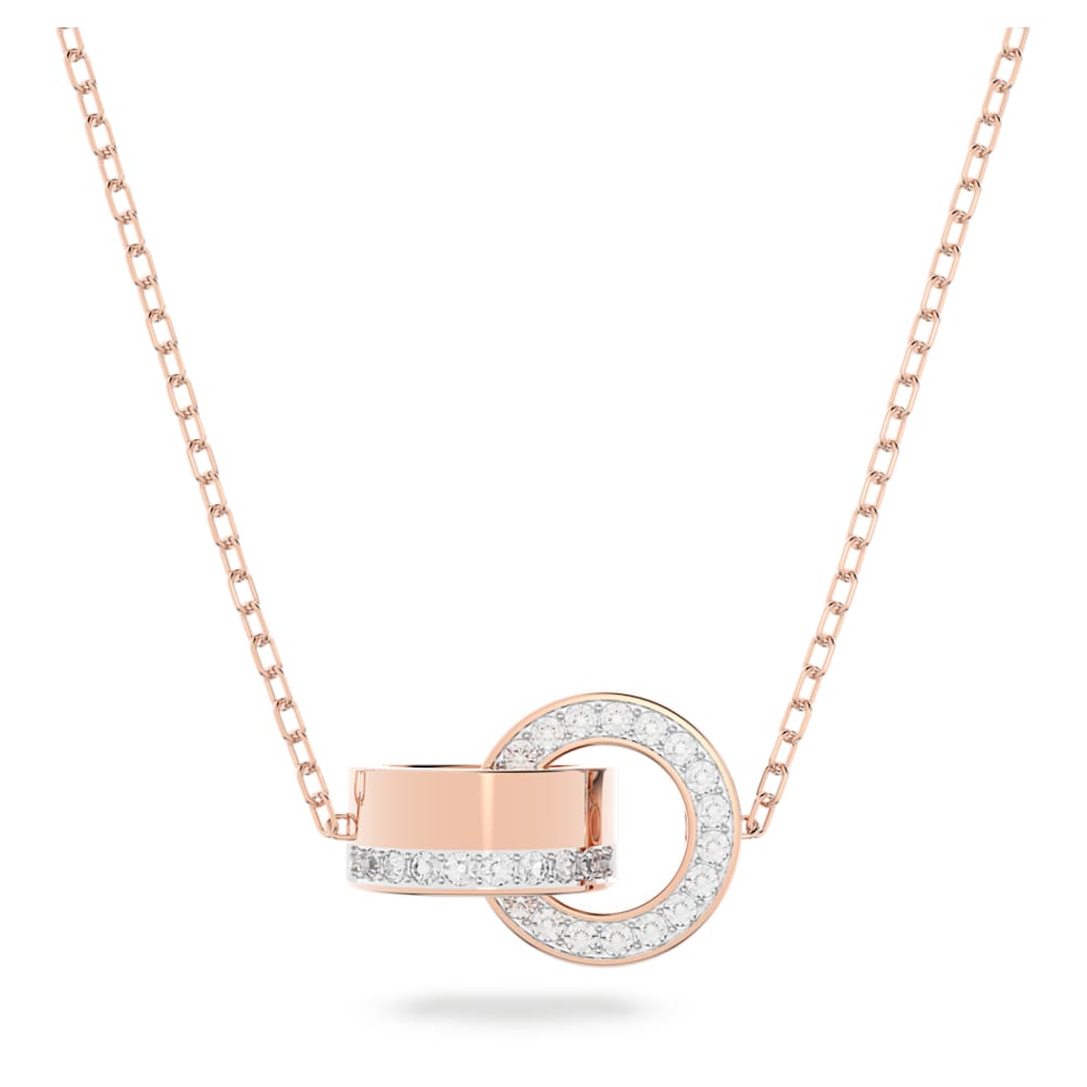Load image into Gallery viewer, Hollow pendant, Interlocking loop, White, Rose gold-tone plated
