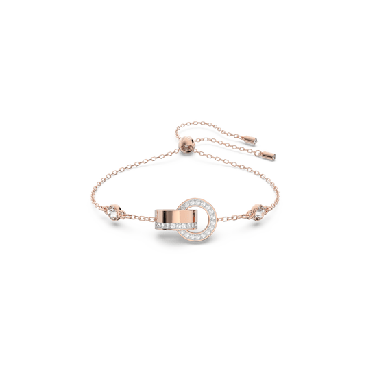 Hollow bracelet, Interlocking loop, White, Rose gold-tone plated