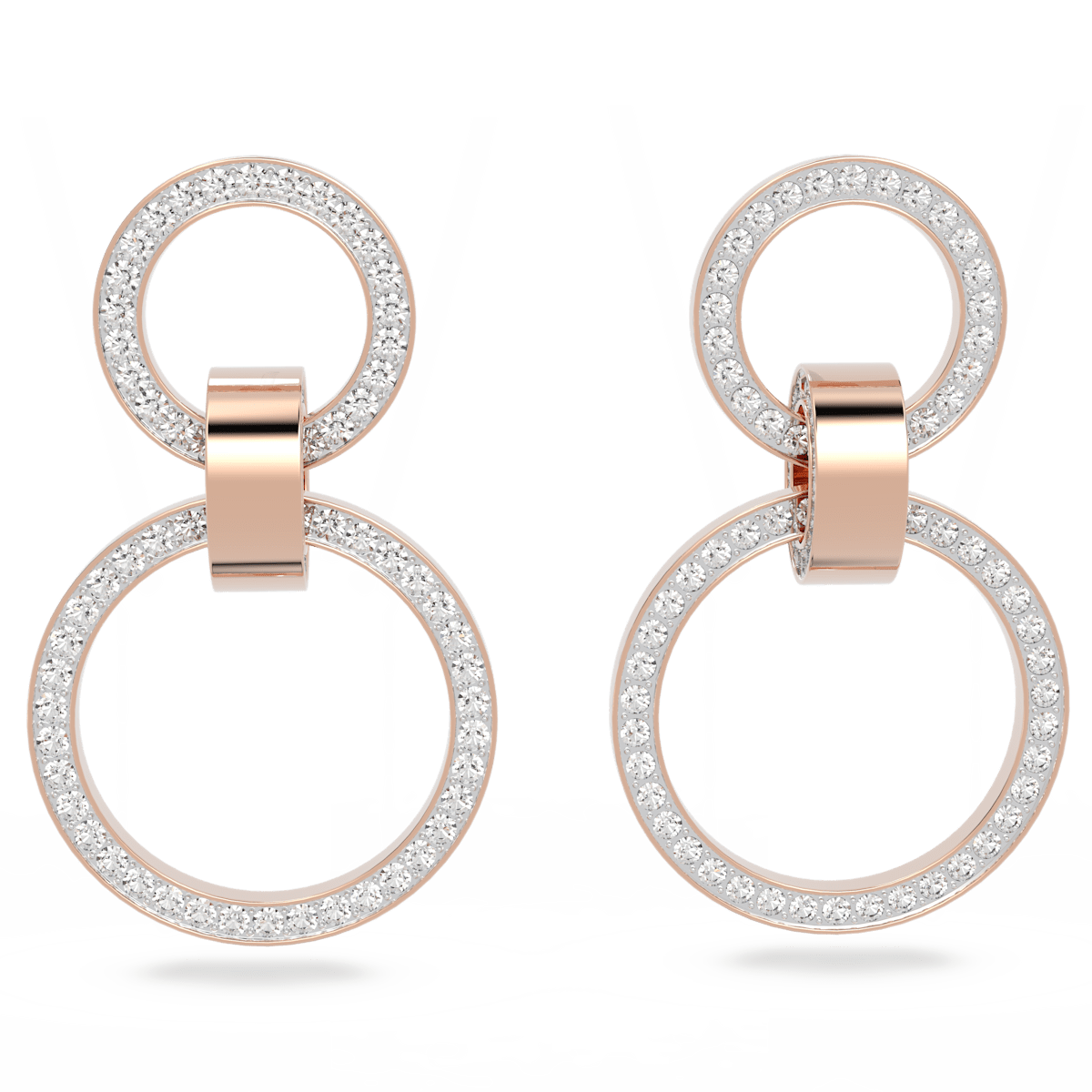 Hollow hoop earrings, White, Rose gold-tone plated