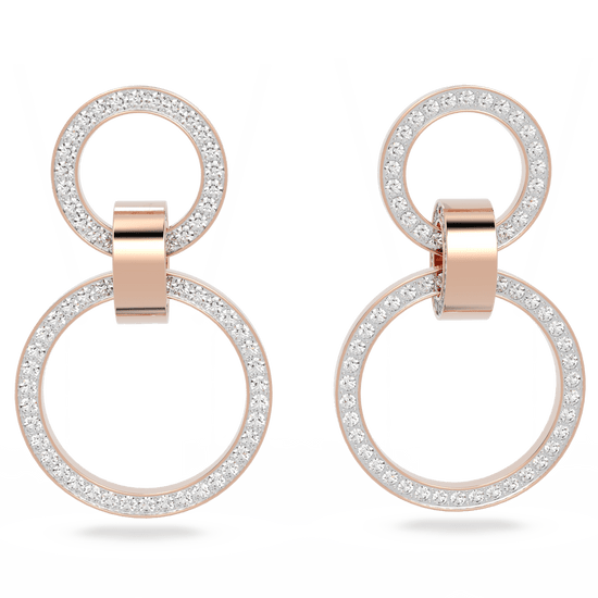 Hollow hoop earrings, White, Rose gold-tone plated