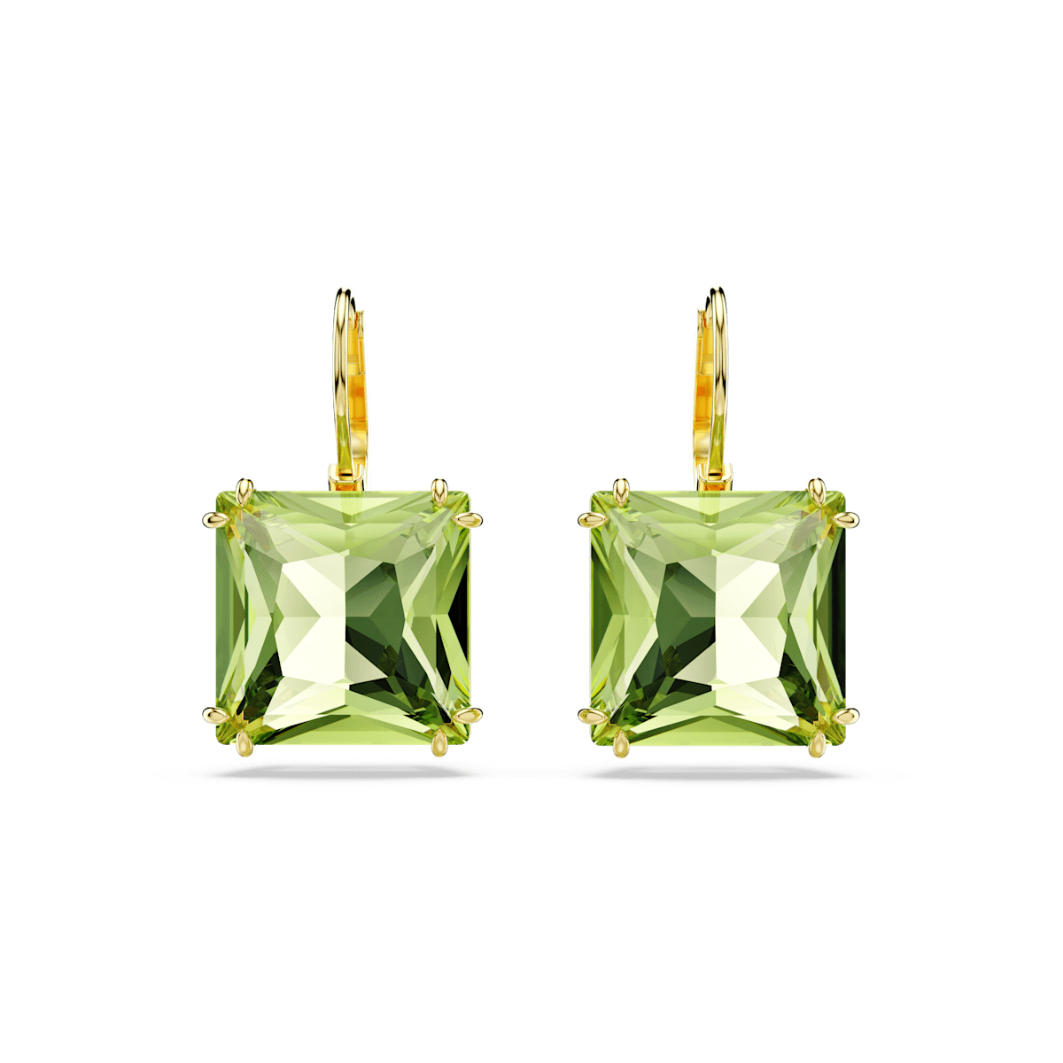 Millenia drop earrings, Square cut, Green, Gold-tone plated