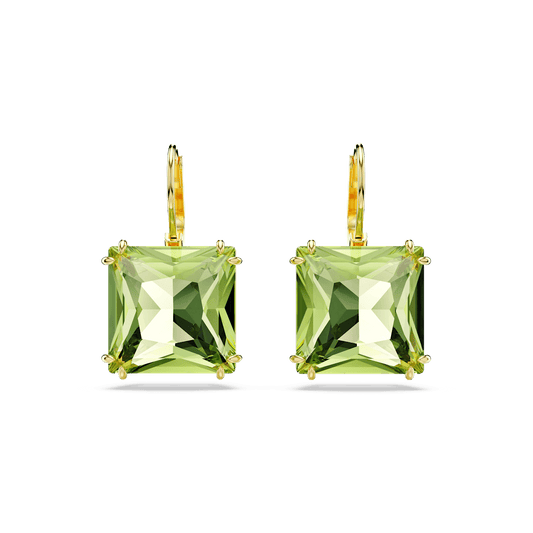 Millenia drop earrings, Square cut, Green, Gold-tone plated