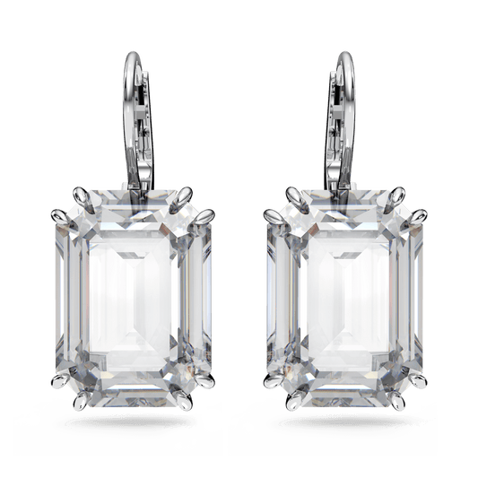 Millenia drop earrings, Octagon cut, White, Rhodium plated