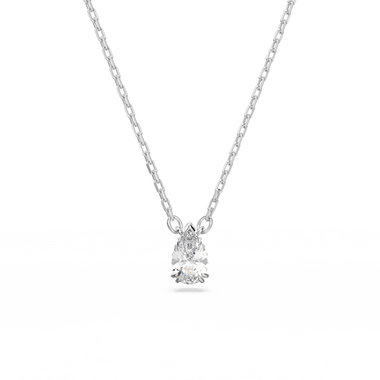 Millenia pendant, Pear cut, White, Rhodium plated