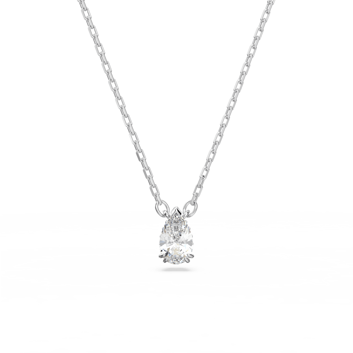 Millenia pendant, Pear cut, White, Rhodium plated