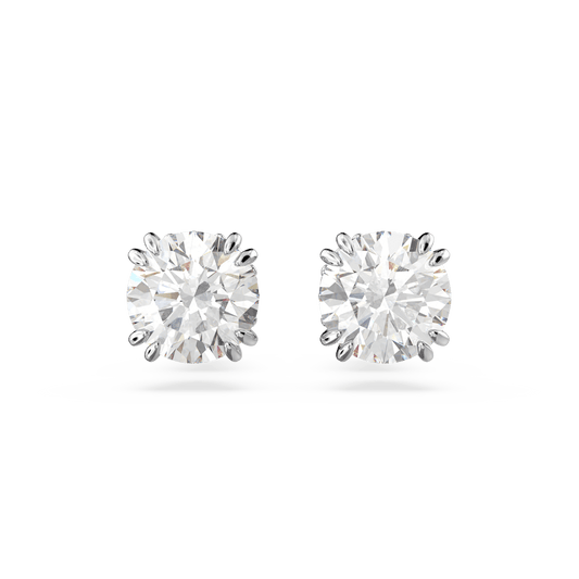 Constella stud earrings, Round cut, White, Rhodium plated