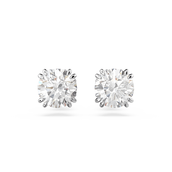 Constella stud earrings, Round cut, White, Rhodium plated