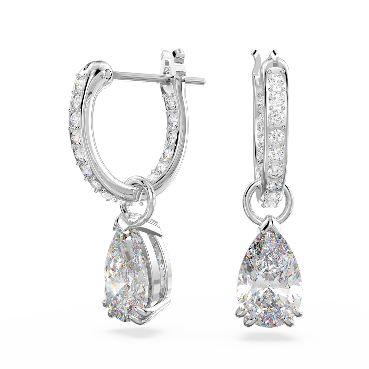 Millenia hoop earrings, Pear cut, White, Rhodium plated