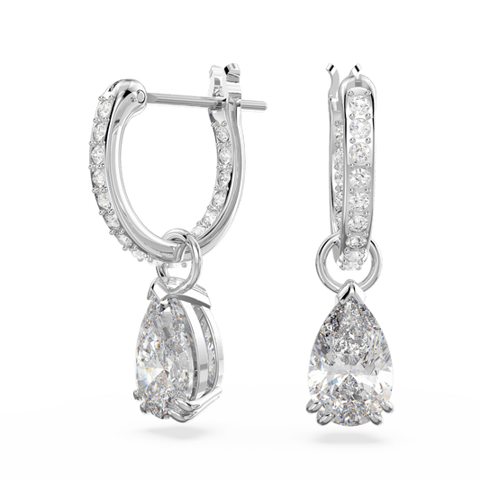 Millenia hoop earrings, Pear cut, White, Rhodium plated