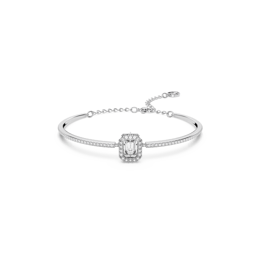 Millenia bangle, Octagon cut, Pavé, White, Rhodium plated