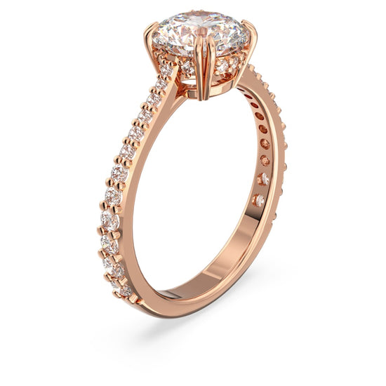 Constella cocktail ring, Princess cut, Pavé, White, Rose gold-tone plated Size 55