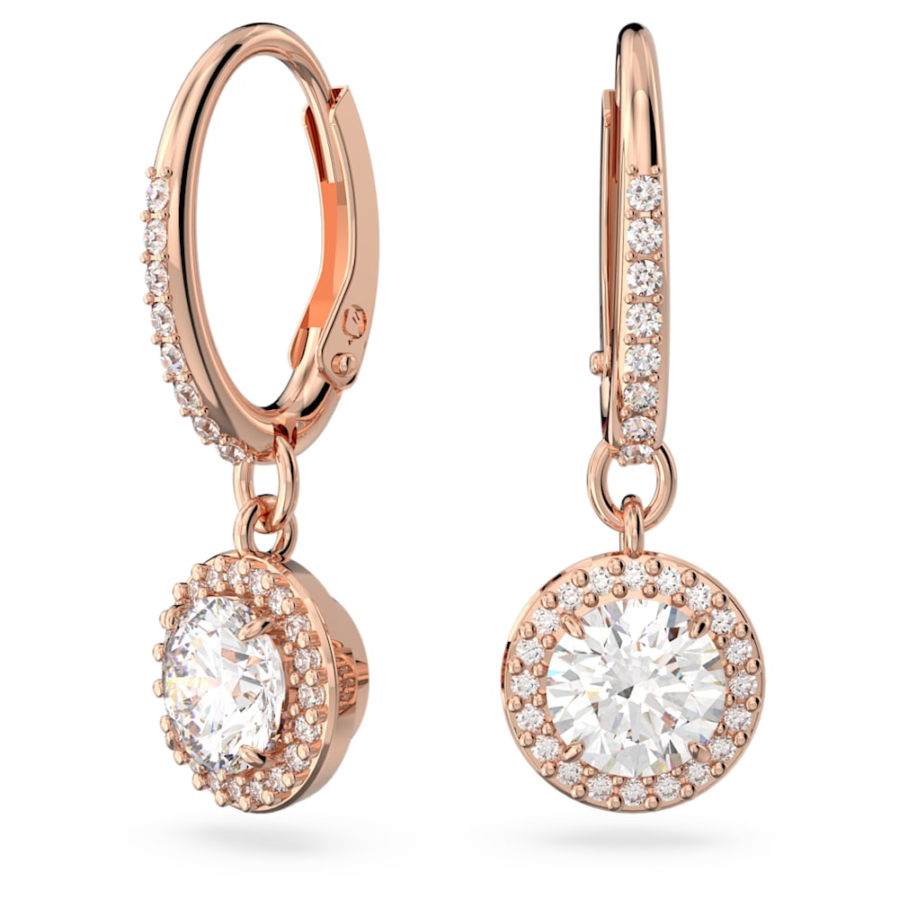 Constella drop earrings, Round cut, Pavé, White, Rose gold-tone plated