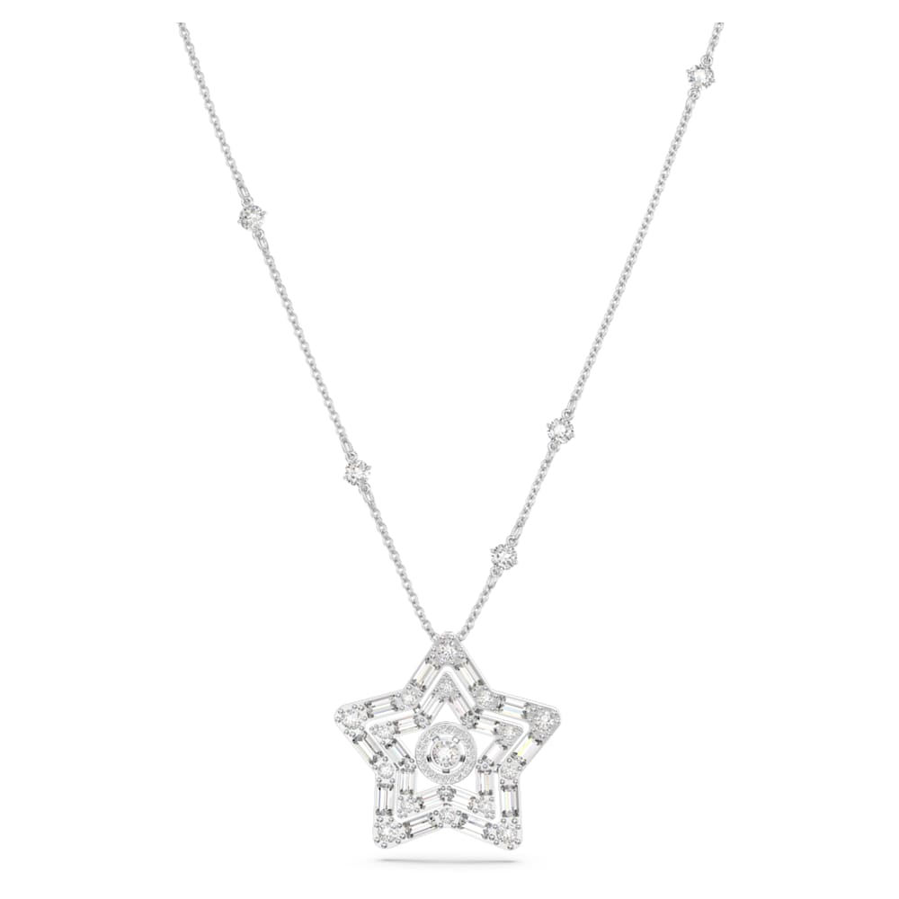 Stella pendant, Mixed cuts, Star, White, Rhodium plated