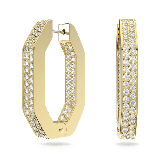 Dextera hoop earrings, Octagon shape, Medium, White, Gold-tone plated