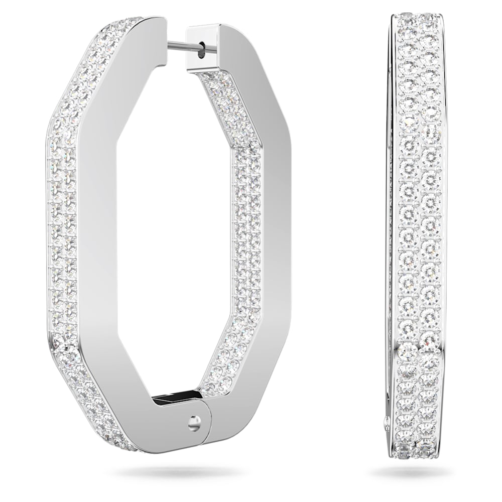 Load image into Gallery viewer, Dextera hoop earrings, Octagon shape, Large, White, Rhodium plated
