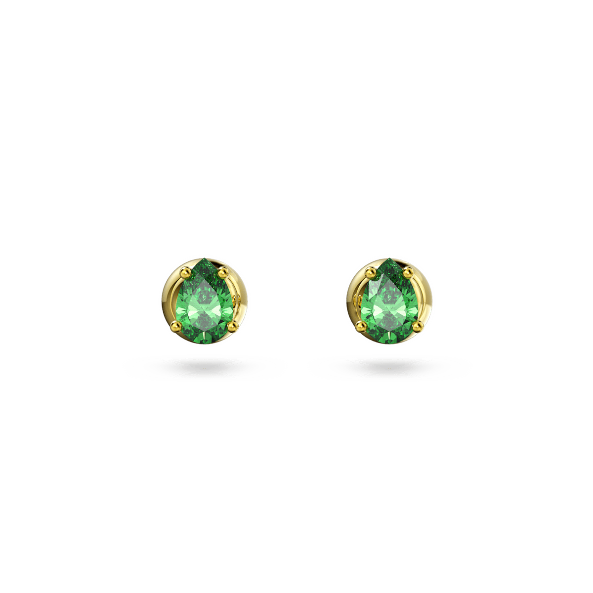 Stilla stud earrings, Pear cut, Green, Gold-tone plated