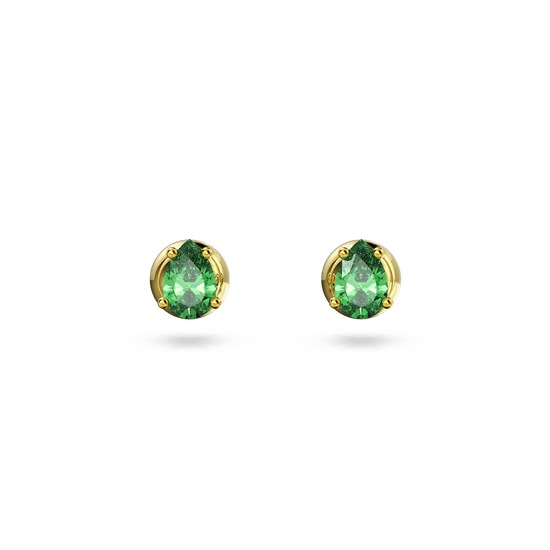 Stilla stud earrings, Pear cut, Green, Gold-tone plated