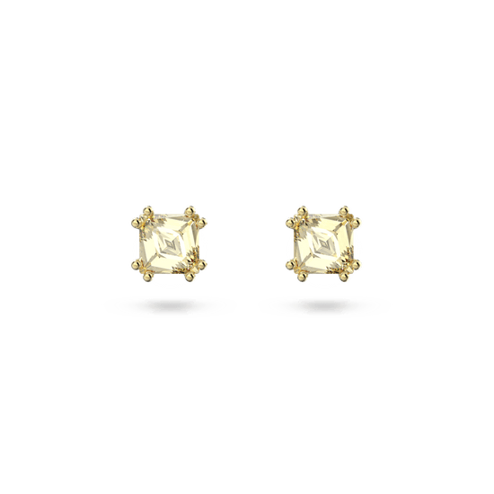 Stilla stud earrings, Square cut, Yellow, Gold-tone plated