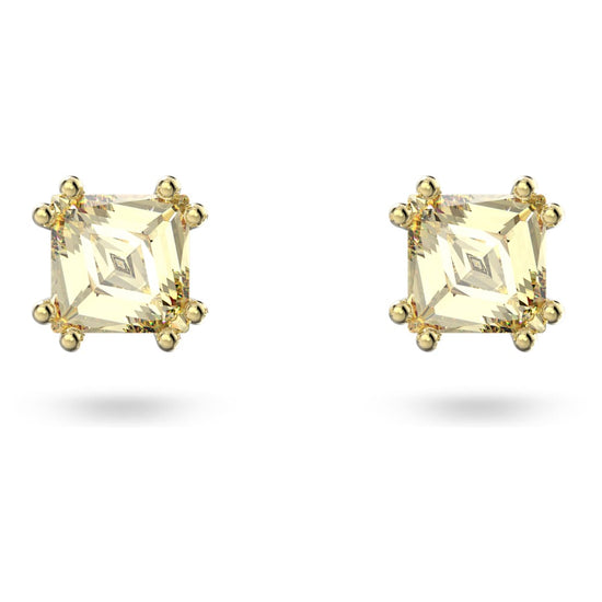 Stilla stud earrings, Square cut, Yellow, Gold-tone plated
