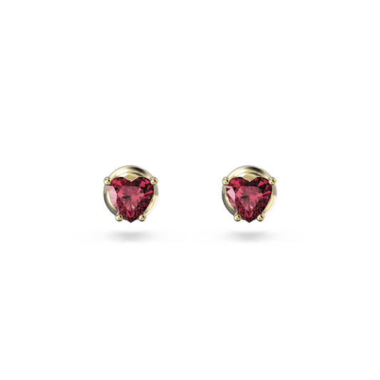 Stilla stud earrings, Heart, Red, Gold-tone plated