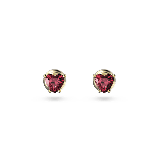 Stilla stud earrings, Heart, Red, Gold-tone plated