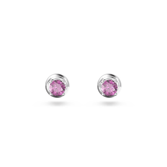 Stilla stud earrings, Round cut, Purple, Rhodium plated